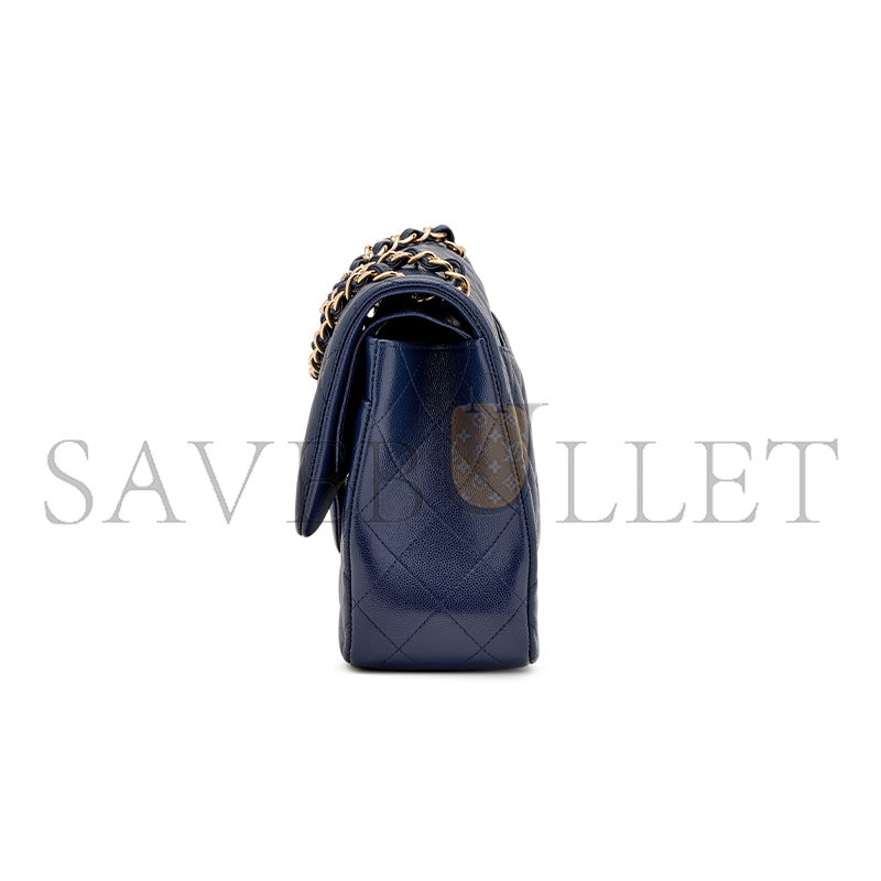 Ch*el master navy blue quilted caviar jumbo classic double flap bag pale gold hardware (30*20*10cm)